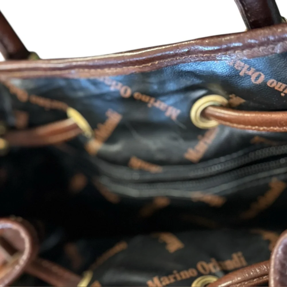 Marino Orlandi Brown Pebbled Leather Bucket Bag Gold Hardware